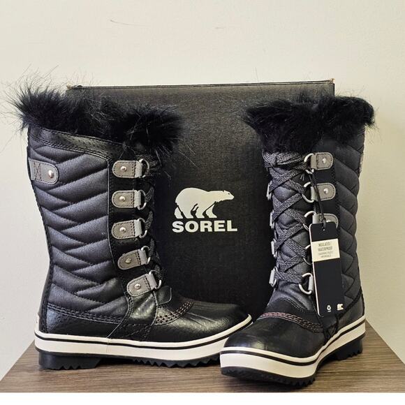 Sorel Youth Waterproof Tofino II Tall Boots Girls Size 1 Black/ Quarry NWT - Picture 1 of 10